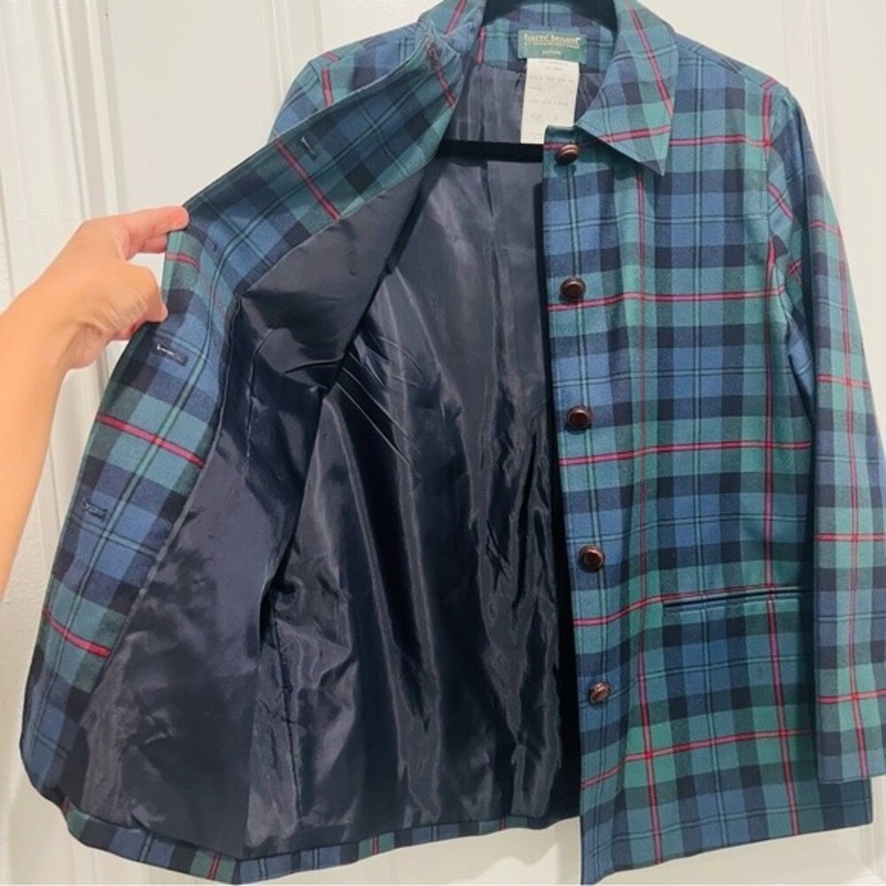Harve Benard Vintage Women’s Plaid Blazer 100% Wool Sz 8P Lined Leather Buttons - Picture 7 of 9
